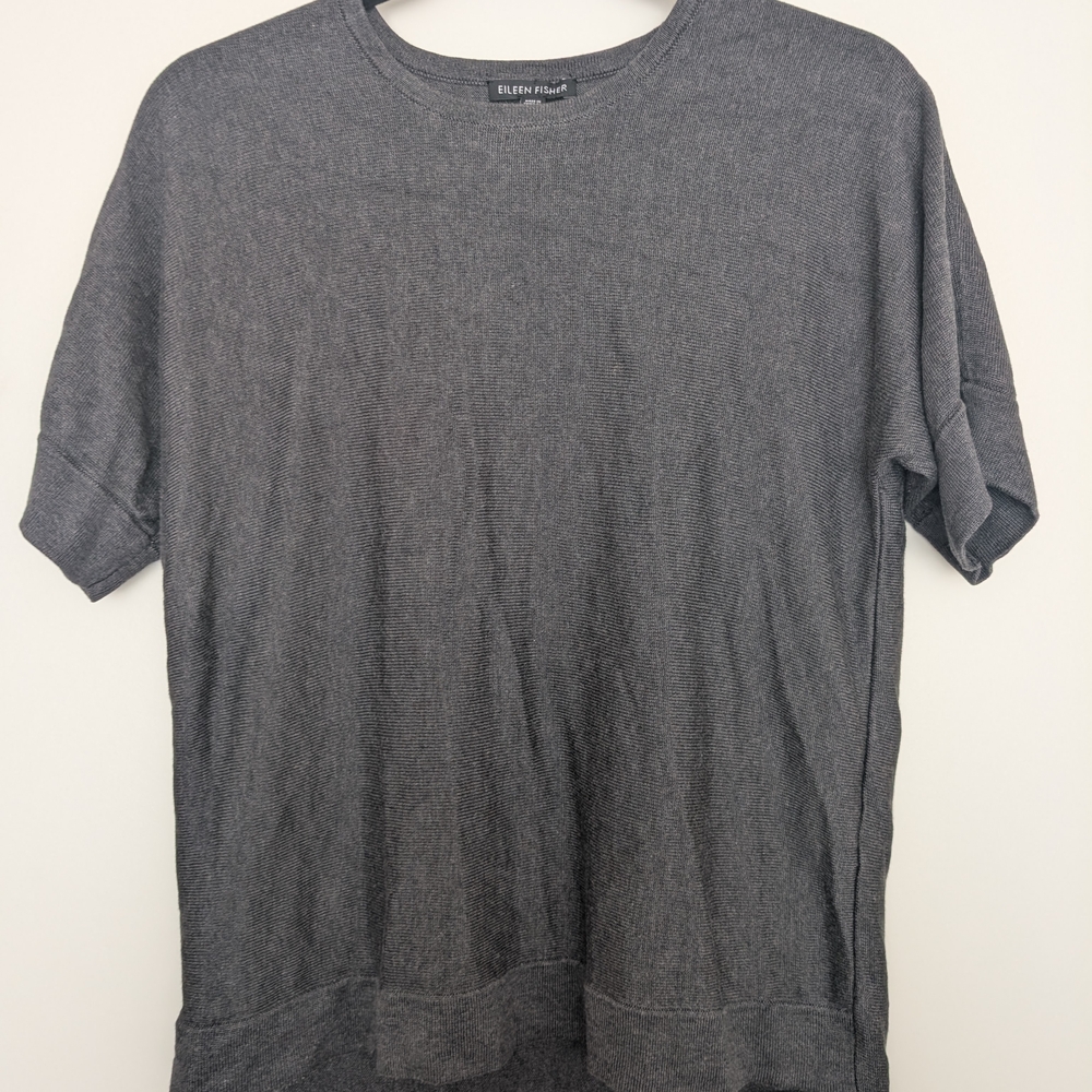 Eileen Fisher Charcoal Short Sleeve Tee - Tencel And Silk Blend